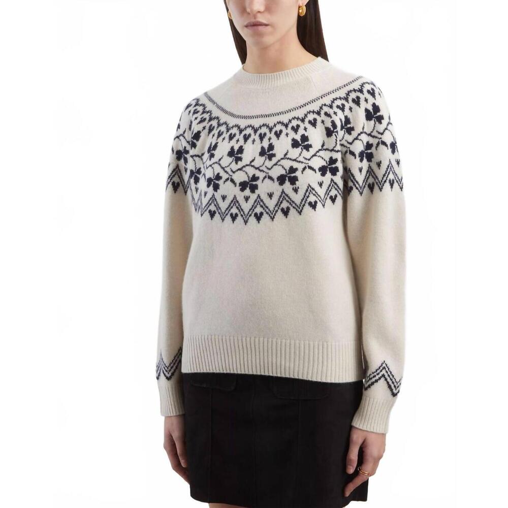 NEW JUMPER1234 clover crew sweater in cream/ navy